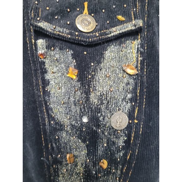 Y2K Vintage Agaci Too Corduroy Fitted Blazer Jacket Crop Gliltter Embellished - Picture 13 of 16